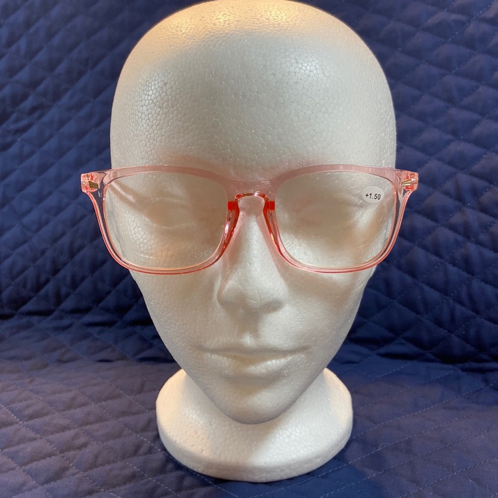 Blue Blocking +1.50 Reading Glasses. New.Flexible Temple. Clear Pink.